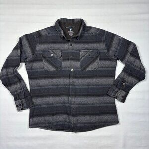 Kuhl Disordr Gray Striped Heavyweight 3 Ply Twill Flannel Button Shirt Mens Med